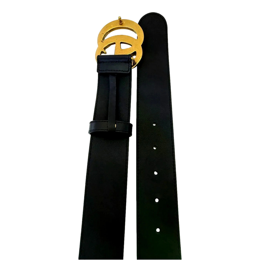 Gucci GG Marmont Wide Belt Black Leather with Antique Gold Double G Buckle Size